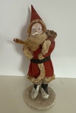 Antique Paper Mache Santa Clause With Christmas Bag Made In Occupied Japan