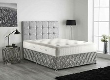 Silver Crushed Velvet Divan Bed Base Wrap Elasticated Frame Cover Super King