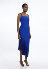 Brand New Karen Millen Blue Bandage Asymmetric Fringe Dress KM M U.K. 12