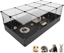 Aystkniet Guinea Pig Cage, Rabbit Run with Top Cover & Waterpfoof Black 