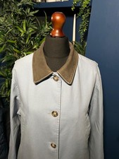 Lands' End Cotton Leather Trim Chore Utility Barn Jacket Womens Uk 10 12 Blue