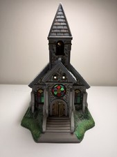 PartyLite Olde World Village  Church Stained Glass Tea Candle Holder.