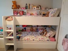 Used kids Parisot Tam Tam 4 white bunk bed with shelves, drawer and matresses