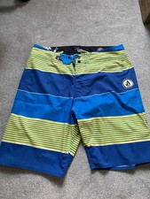 Volcom Board Surf Shorts W31” Blue Yellow Striped