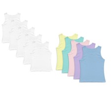 GIRLS KIDS 5 PACK VEST 100% COTTON UNDERWEAR AGE 2-14 WHITE PASTEL