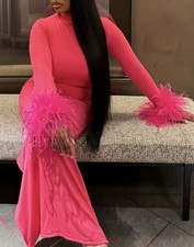 Asante Studios Asari Feather Maxi Dress Pink Orchid - M - Excellent Condition