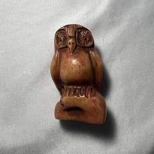 Vintage Small Wooden Hand Carved Owl Netsuke