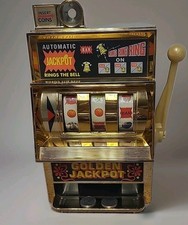 Waco Golden Jackpot Slot Machine Bank Toy VTG 1980s Coin Operated Japan Works