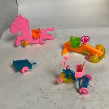 Vintage Bright Plastic Toy Vehicles Horse Cart Tricycle Car Lot Collectible