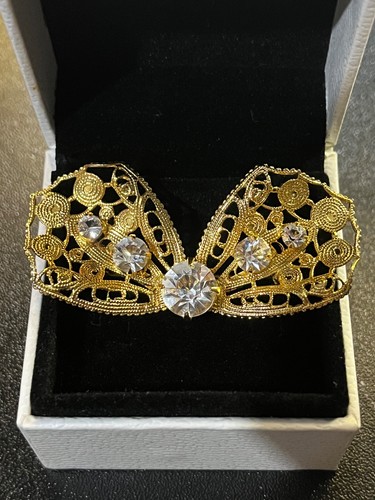 Gold tone crown tiara brooch - tone,