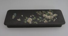BLACK LACQUERED BOX WITH BUTTERFLY - GLOVE BOX / PEN / BRUSH /  KEEPSAKE BOX