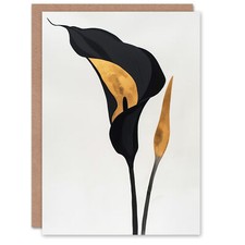 Greeting Card Elegant Calla Lily Black Gold Floral Painting Birthday