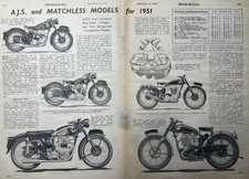A.J.S. / MATCHLESS MOTORCYCLES 1951 RANGE ORIGINAL 3 PAGE ARTICLE FROM 1950
