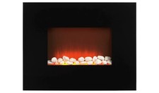 2kW Wall Mounted Electric Fire, Black Glass, LED Flame, Remote, Pebble, 62cm