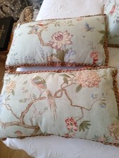 I Pair Of  Fixed G.P J Baker Oriental Bird /Antique Trim Duck Egg Cushions 27x48