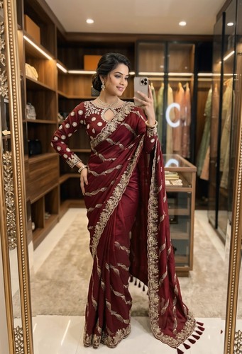 Wine color designer saree - wine,