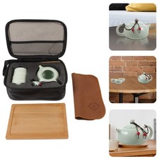 Travel Ceramic Tea Set Portable Teapot Cups Tray And Storage Pouch Kit