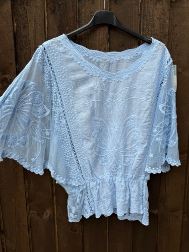 Sky blue butterfly embroidered - blue,
