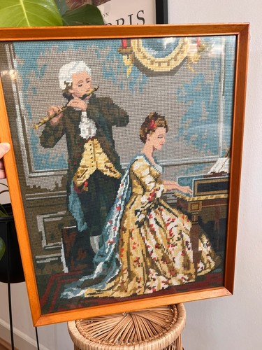Vintage framed needlepoint - vintage,