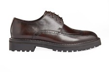 Men’s Leather Semi Brogue Derby Shoes Retro Chunky Commando Rubber Sole Handmade