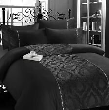 Luxury Duvet Cover Set Damask Velvet Jacquard Diamante Quilt Covers Bedding Sets