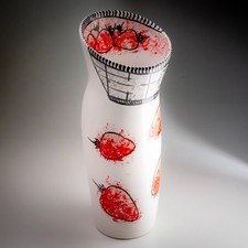 Rare Prinknash Abbey Pottery Vase Hand Painted Strawberries Curved Form 21cm