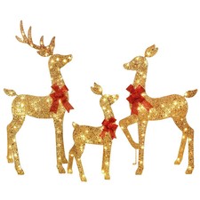 3 Piece 2D Lighted Christmas Deer Family Set Large Outdoor Yard Reindeer - READ