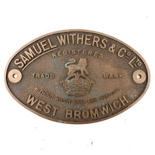 Antique Samuel Withers & Co Brass Plaque, Badge/Sign/Plate/ Safe, West Bromwich