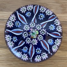 John Deacons Handmade Art Glass Paperweight Blue Millefiori & Twist Scottish