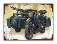 Distressed BMW Military Motorcycle Sidecar Metal Garage Sign Workshop Shed