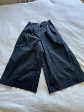 Toast Navy Blue Cotton Wide Leg Pleat Front Culottes Trousers Size 10 Pocket 23L