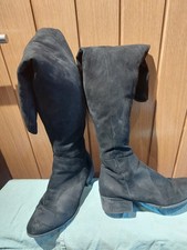 WOMENS LOW HEEL THIGH HIGH OVER THE KNEE SUEDE STRETCH RIDING BOOTS SIZE WEDGE