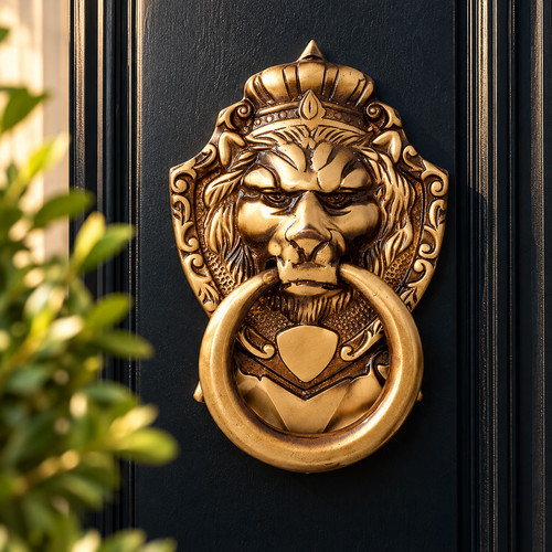 Lion head brass door knocker - head,