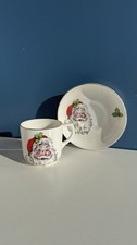 Vintage Christmas China Espresso Cup And Saucer Set Cute Santa Design