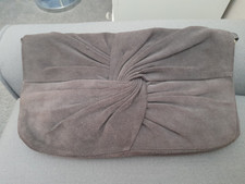 Stunning! Vintage TOPSHOP Grey Suede Fold Over Twist Cross Body / Clutch Bag