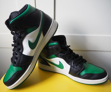 UK Size 8 - Nike Air Jordan 1 Mid Black/Pine Green White 554724-067 Good Used