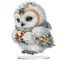 5D DIY Cute White Owl Acrylic Tabletop Diamond Art Kit Embroidery Rhinestone