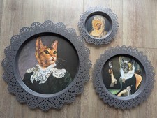 Set of 3 IKEA SKURAR Decorative Wall Plates - Vintage Cat Portraits Quirky Art