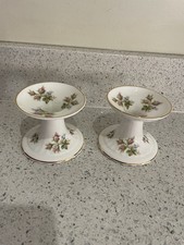 Royal Albert Moss Rose Pair Of Candle Sticks Ceramic Floral Print