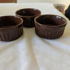 3 Brown Ramekin/Souffle Dishes - Approx 5 Inches Diam & 2.5 Inches High - Brazil