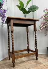 VINTAGE ANTIQUE ENGLISH OAK BARLEY TWIST PLANT LAMP HALL TABLE 30"H 23"W 16"D