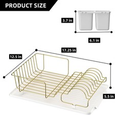 Buruis Dish Drying Rack, Gold/White, condition new but tray has warped slightly,