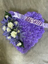 LILAC & WHITE ARTIFICIAL SILK FUNERAL HEART TRIBUTE WREATH MEMORIAL FLOWERS MUM