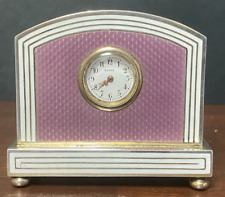 Antique Edwardian Goldsmiths Solid Silver & Purple Enamel 8 Days Miniature Clock
