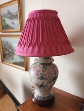 Vintage Ginger Jar Tablelamp-Enamelled Pink Fuschia & Laura Ashley Silk Shade