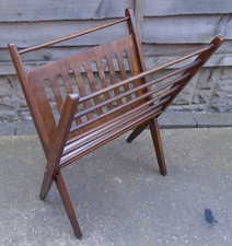 Vintage Teak Folding Magazine Rack Mid Century Modern Stylist Paper Storage Rack