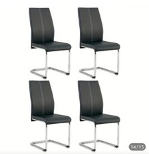 4pcs Black Contemporary Sturdy Faux Leather Dining Chair & Metal Design