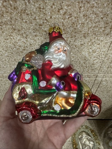 Festive hand blown glass santa - festive,