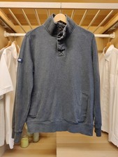 SUPERDRY ACADEMY GREY SWEATER size MEDIUM 1/4 BUTTON HENLEY SWEATSHIRT MENS TOP