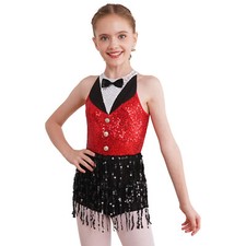 Kids Girls Latin Jazz Dance Costume Fringe Samba Dress Sequins Tassel Leotard